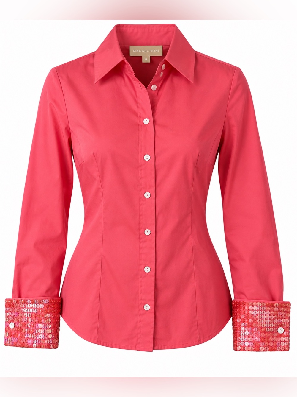 MAGASCHONI Pink Sequin Cuff Button Down Blouse Size  4 Y2K Glam